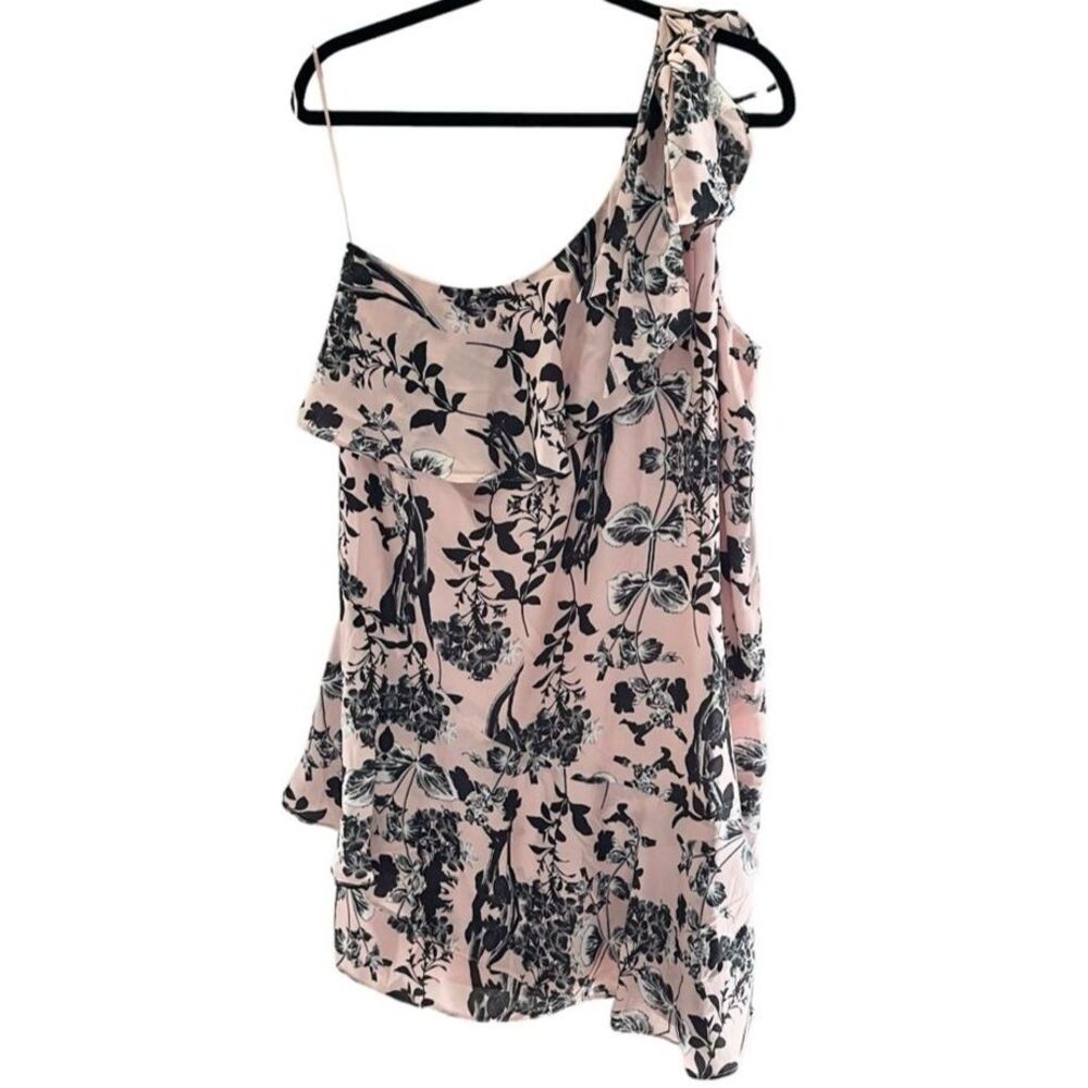 Black Pink Floral One Shoulder Asymmetrical Dress Size Large NWT $348